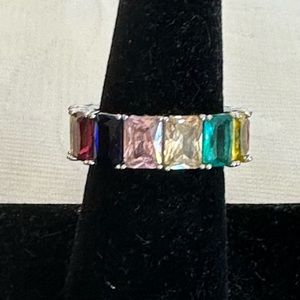 NEW Rhodium Plated Multi~Color Crystal Ring Band